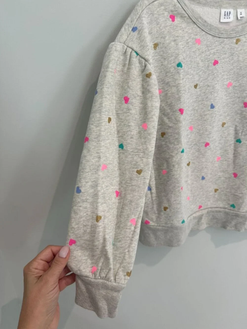 Gap Kids Girls Gray Heather Sweatshirt Size Medium 8 Multi Color Glitter Hearts